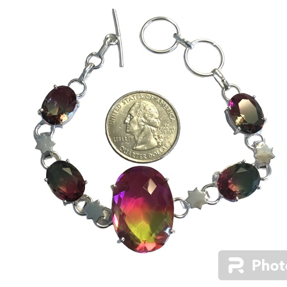 Two Tone Pink Yellow Tourmaline Bracelet Bicolors Gemstone - Picture 6 of 8